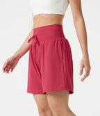 Airy Ultra High-Waist Drawstring 2-in-1 InstantCool Yoga Shorts 7" with Pockets — Winterberry — view 3