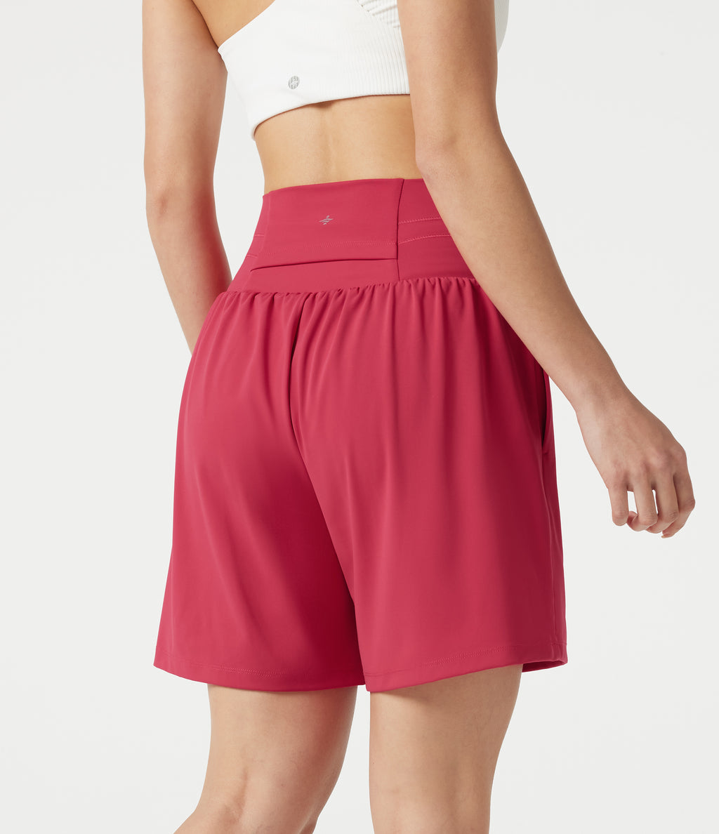 Airy Ultra High-Waist Drawstring 2-in-1 InstantCool Yoga Shorts 7" with Pockets — Winterberry — view 2