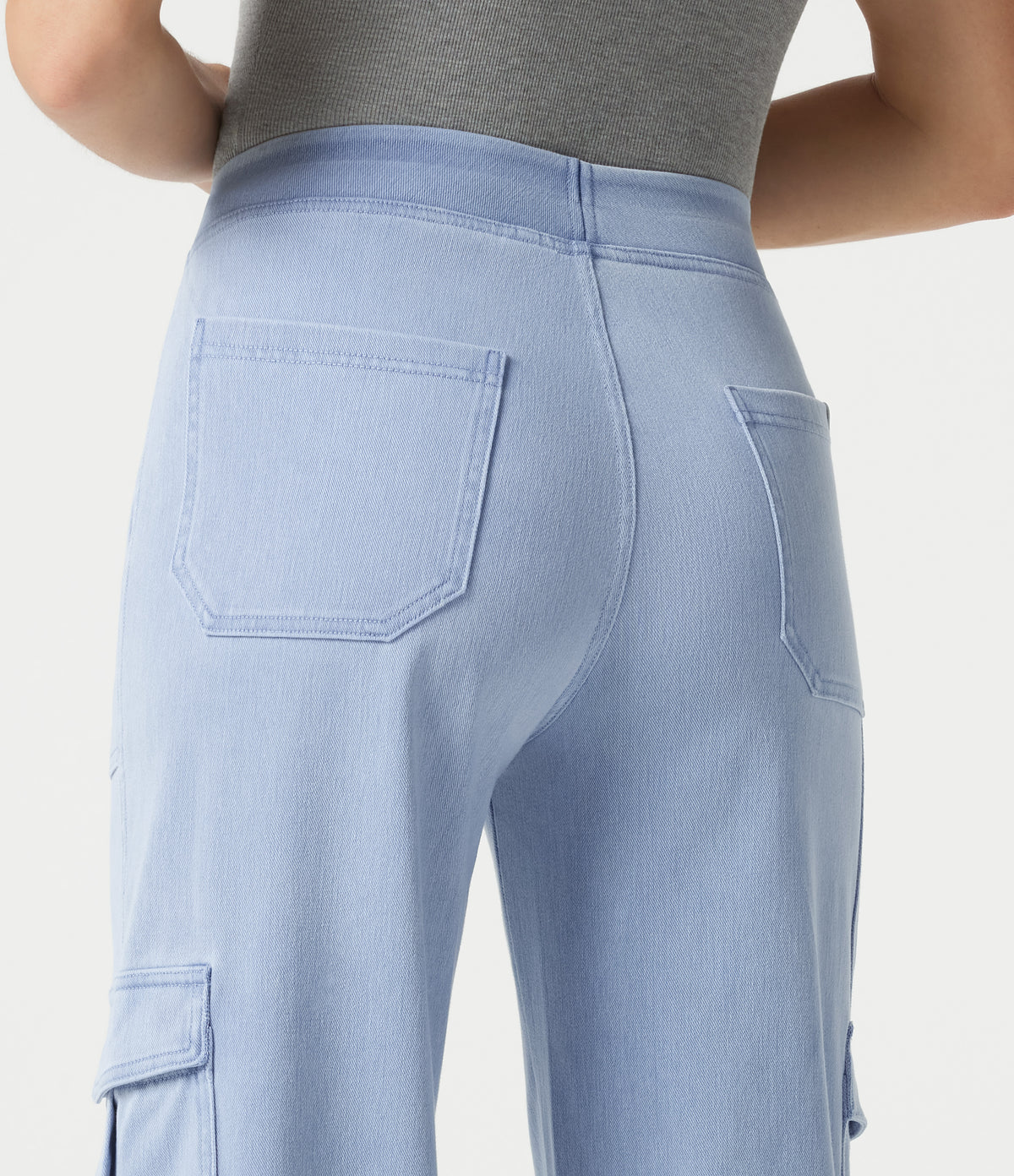 Denim Mid Rise Casual Cargo Joggers with Pockets — Denim Cyan Blue — view 5
