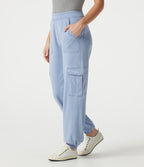 Denim Mid Rise Casual Cargo Joggers with Pockets — Denim Cyan Blue — view 2