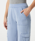 Denim Mid Rise Casual Cargo Joggers with Pockets — Denim Cyan Blue — view 4
