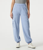 Denim Mid Rise Casual Cargo Joggers with Pockets — Denim Cyan Blue — view 3