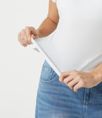 Ribbed Knit Scoop Neck U Back Short Sleeve Contrast Lace Built-in Bra Casual T-Shirt — White — view 6