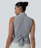 V Neck Tie Back Sleeveless Stripe Casual Shirt — Sailor Pinstripe — view 5