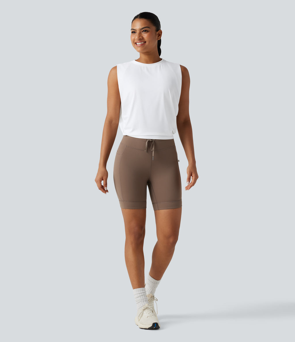 Round Neck InstantCool Cropped Yoga Tank Top-UPF50+ — White — view 6