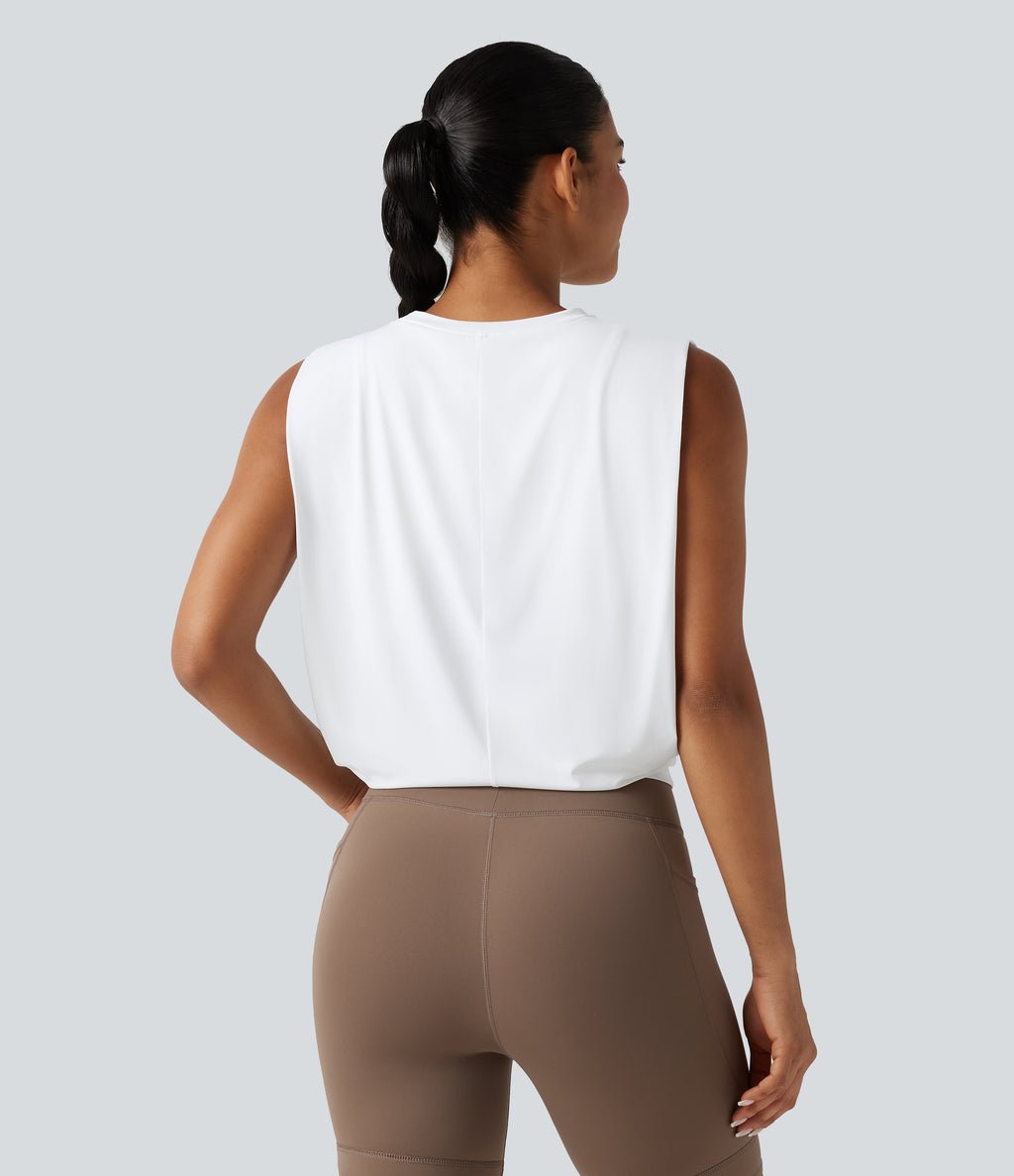 Round Neck InstantCool Cropped Yoga Tank Top-UPF50+ — White — view 2
