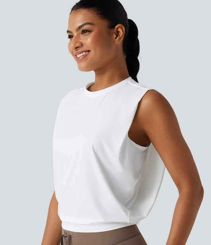 Round Neck InstantCool Cropped Yoga Tank Top-UPF50+ — White — view 1