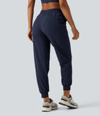 High Waisted Drawstring Ruched Tapered Quick Dry InstantCool Running Joggers with Pockets-UPF40+ — Peacoat — view 2