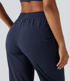 High Waisted Drawstring Ruched Tapered Quick Dry InstantCool Running Joggers with Pockets-UPF40+ — Peacoat — view 6
