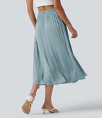 High Waisted A-Line Flowy Midi Casual Skirt — Stone Blue — view 2