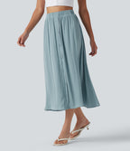 High Waisted A-Line Flowy Midi Casual Skirt — Stone Blue — view 3