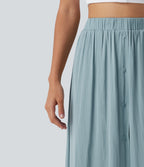 High Waisted A-Line Flowy Midi Casual Skirt — Stone Blue — view 4