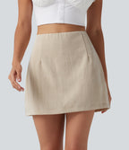 High Waisted 2-in-1 A Line Mini Casual Linen-Feel Skirt — Dune Mirage — view 2