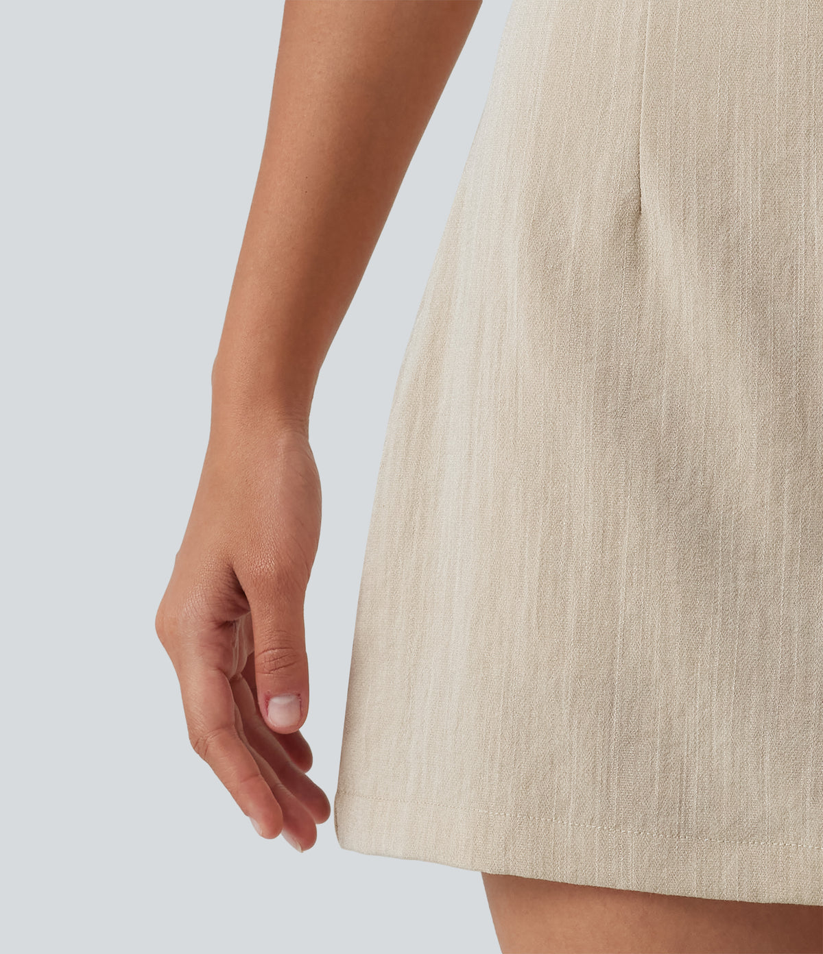 High Waisted 2-in-1 A Line Mini Casual Linen-Feel Skirt — Dune Mirage — view 7