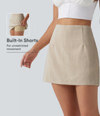 High Waisted 2-in-1 A Line Mini Casual Linen-Feel Skirt — Dune Mirage — view 1