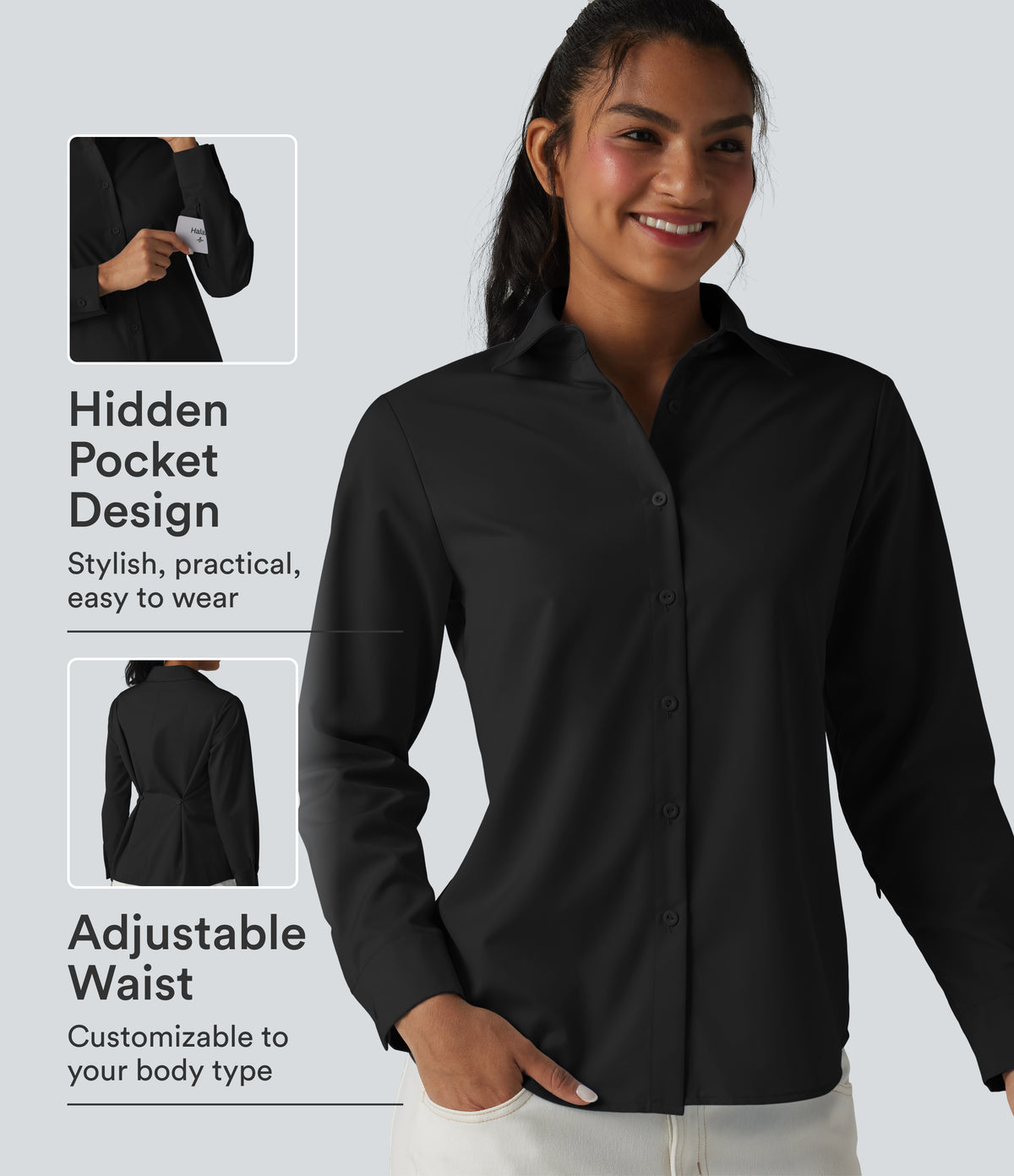 Long Sleeve Work Shirt with Pocket — Black — view 1