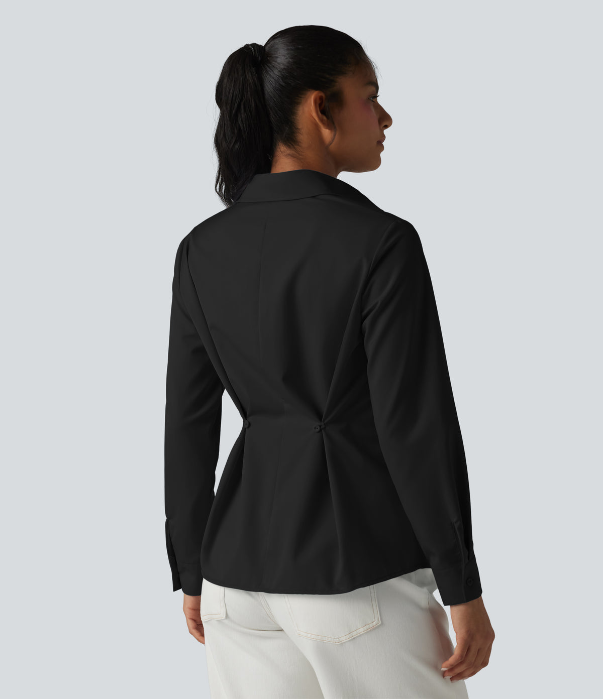 Long Sleeve Work Shirt with Pocket — Black — view 2