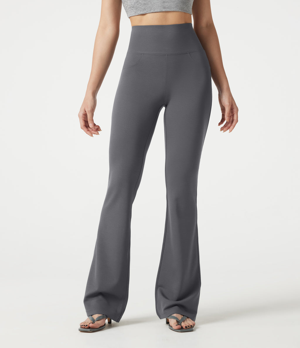 High Waisted Bootcut Casual Trousers with Pockets — Night Owl — view 2