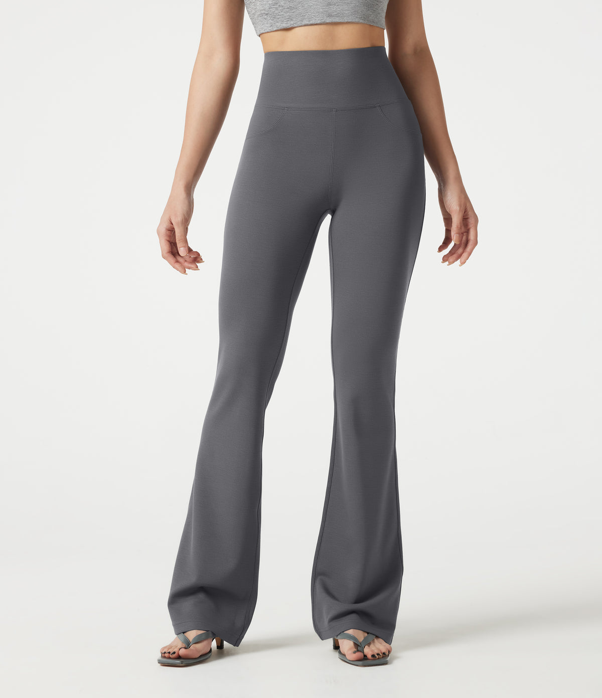 High Waisted Bootcut Casual Trousers with Pockets — Night Owl — view 2