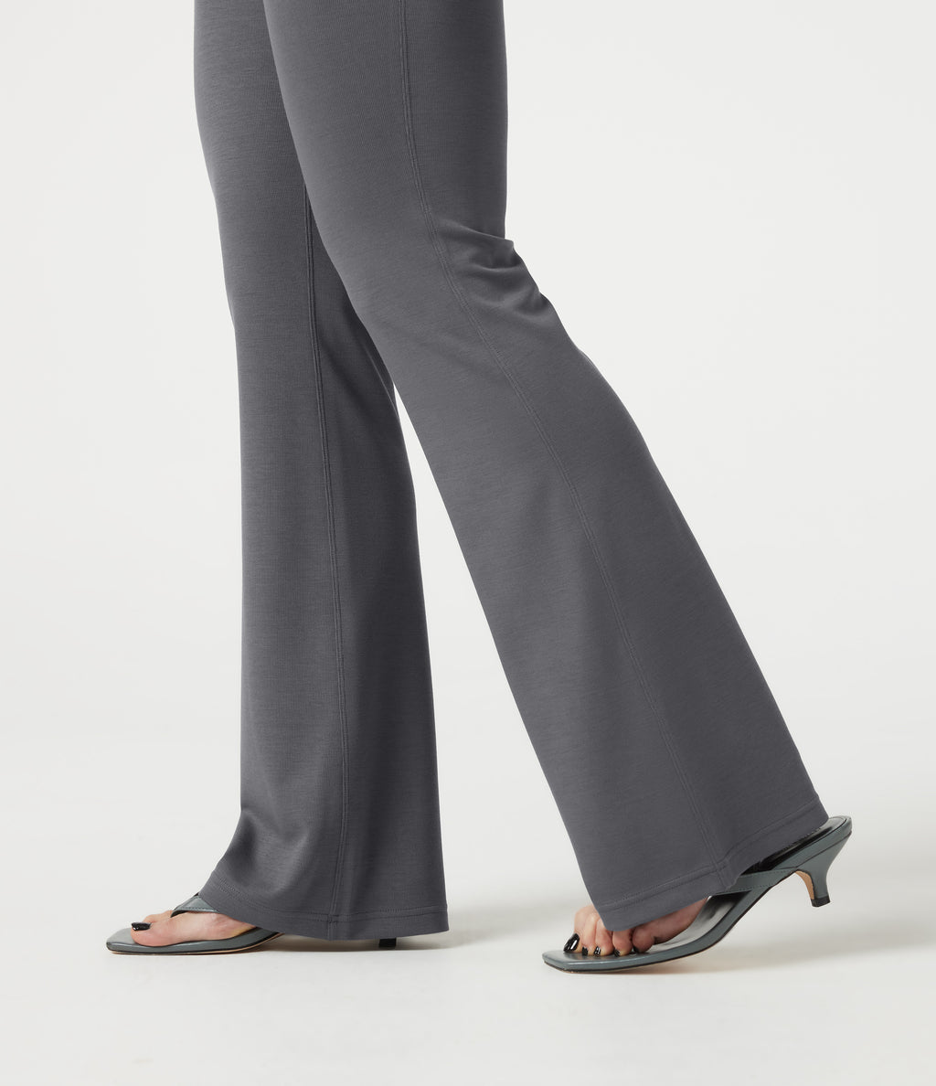 High Waisted Bootcut Casual Trousers with Pockets — Night Owl — view 8