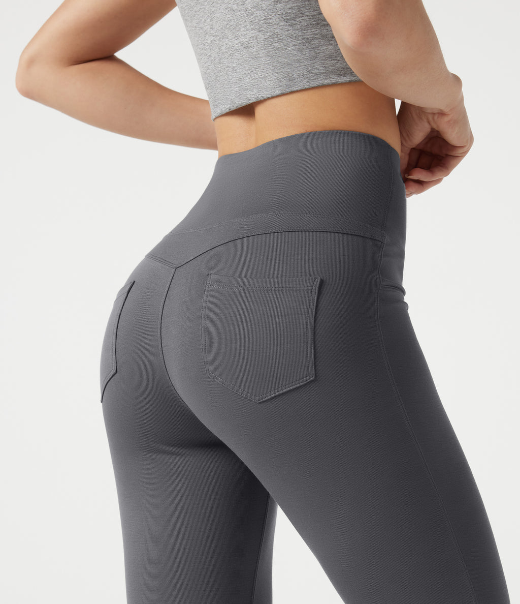 High Waisted Bootcut Casual Trousers with Pockets — Night Owl — view 4
