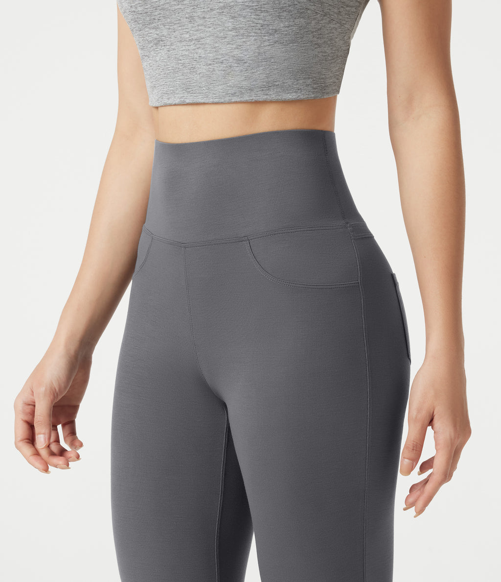High Waisted Bootcut Casual Trousers with Pockets — Night Owl — view 5