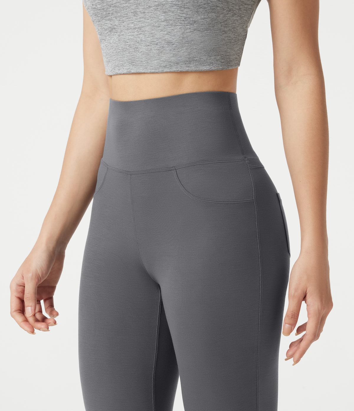 High Waisted Bootcut Casual Trousers with Pockets — Night Owl — view 5