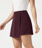 High Waisted Mini Waffle Work Skort with Pockets — Evening Red — view 6