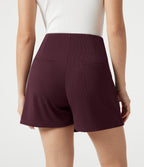 High Waisted Mini Waffle Work Skort with Pockets — Evening Red — view 2