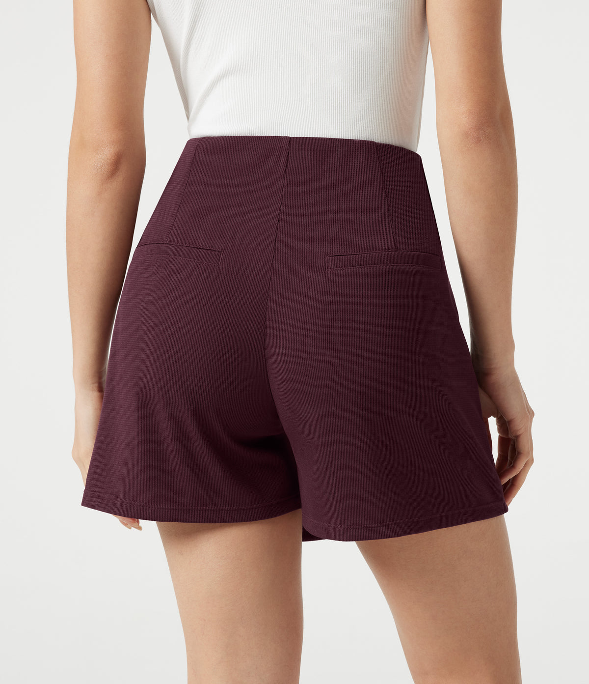 High Waisted Mini Waffle Work Skort with Pockets — Evening Red — view 2