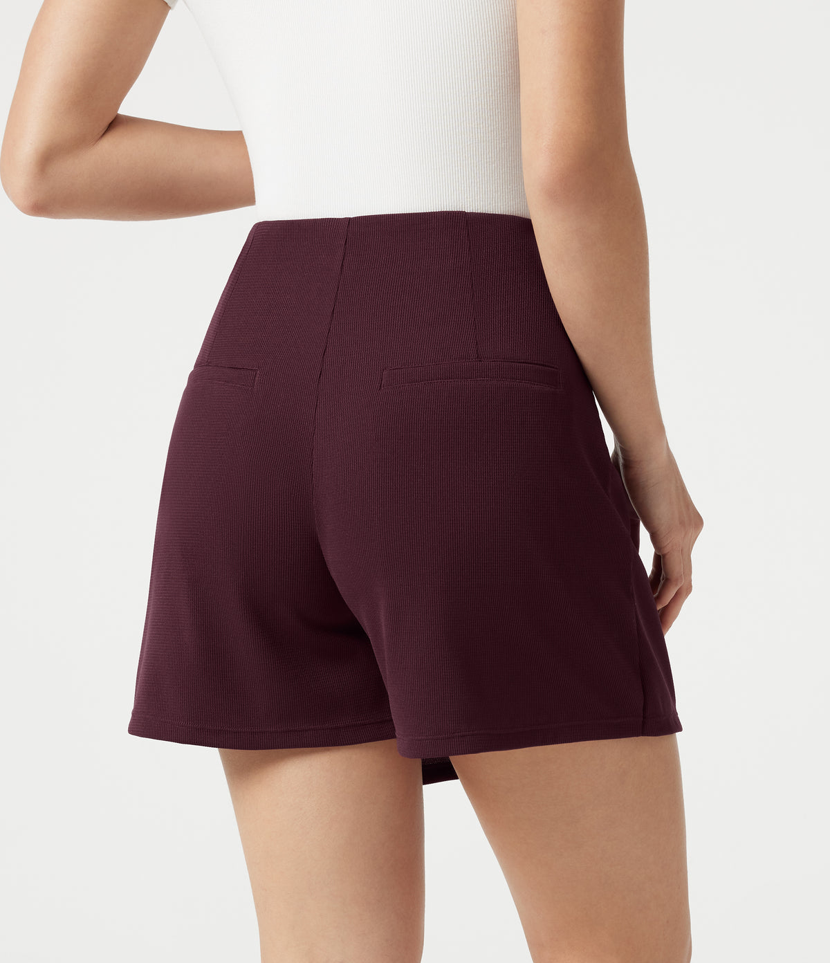 High Waisted Mini Waffle Work Skort with Pockets — Evening Red — view 5