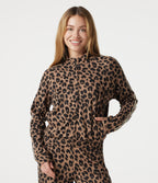 Stand Collar Zipper Long Sleeve Color Block Leopard Print Waffle Casual Jacket with Pockets — Noir Safari — view 6
