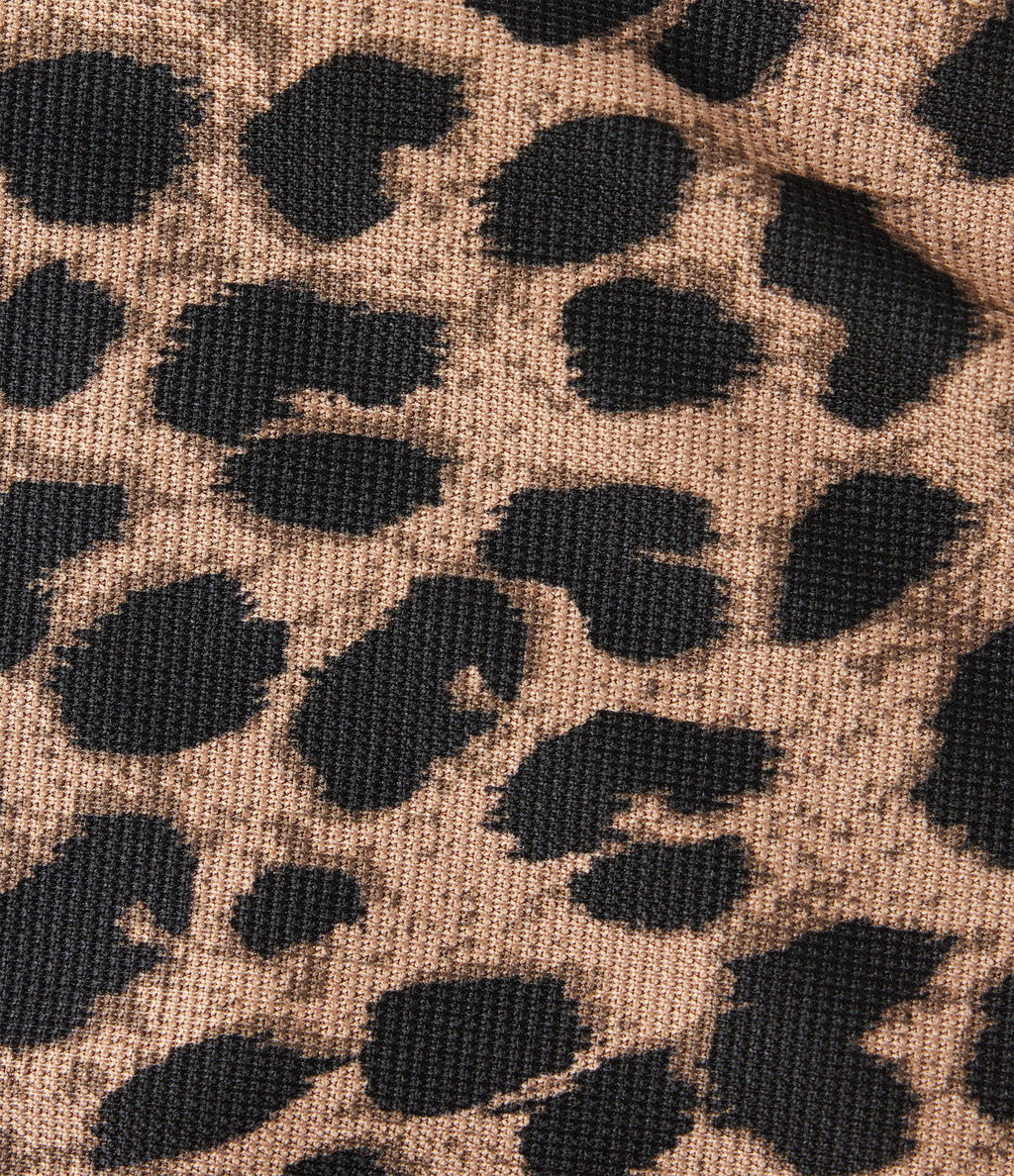 Stand Collar Zipper Long Sleeve Color Block Leopard Print Waffle Casual Jacket with Pockets — Noir Safari — view 8