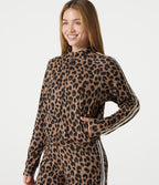 Stand Collar Zipper Long Sleeve Color Block Leopard Print Waffle Casual Jacket with Pockets — Noir Safari — view 4