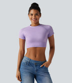 OneForm Seamless Flow Round Neck Short Sleeve Cropped Casual T-Shirt — Wanderlust - Lilac — view 4