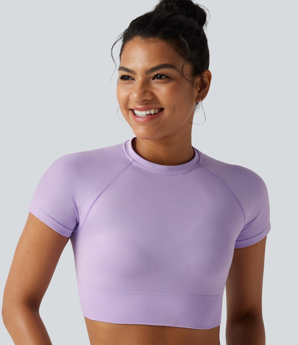 OneForm Seamless Flow Round Neck Short Sleeve Cropped Casual T-Shirt — Wanderlust - Lilac — view 1