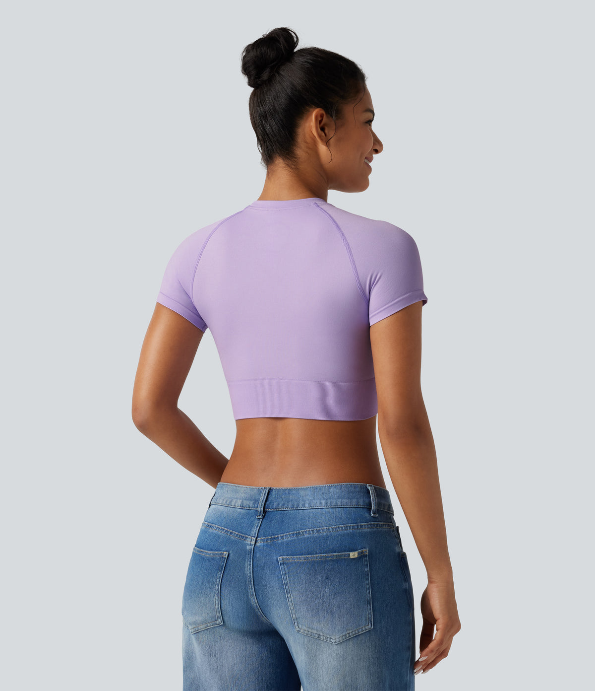 OneForm Seamless Flow Round Neck Short Sleeve Cropped Casual T-Shirt — Wanderlust - Lilac — view 2