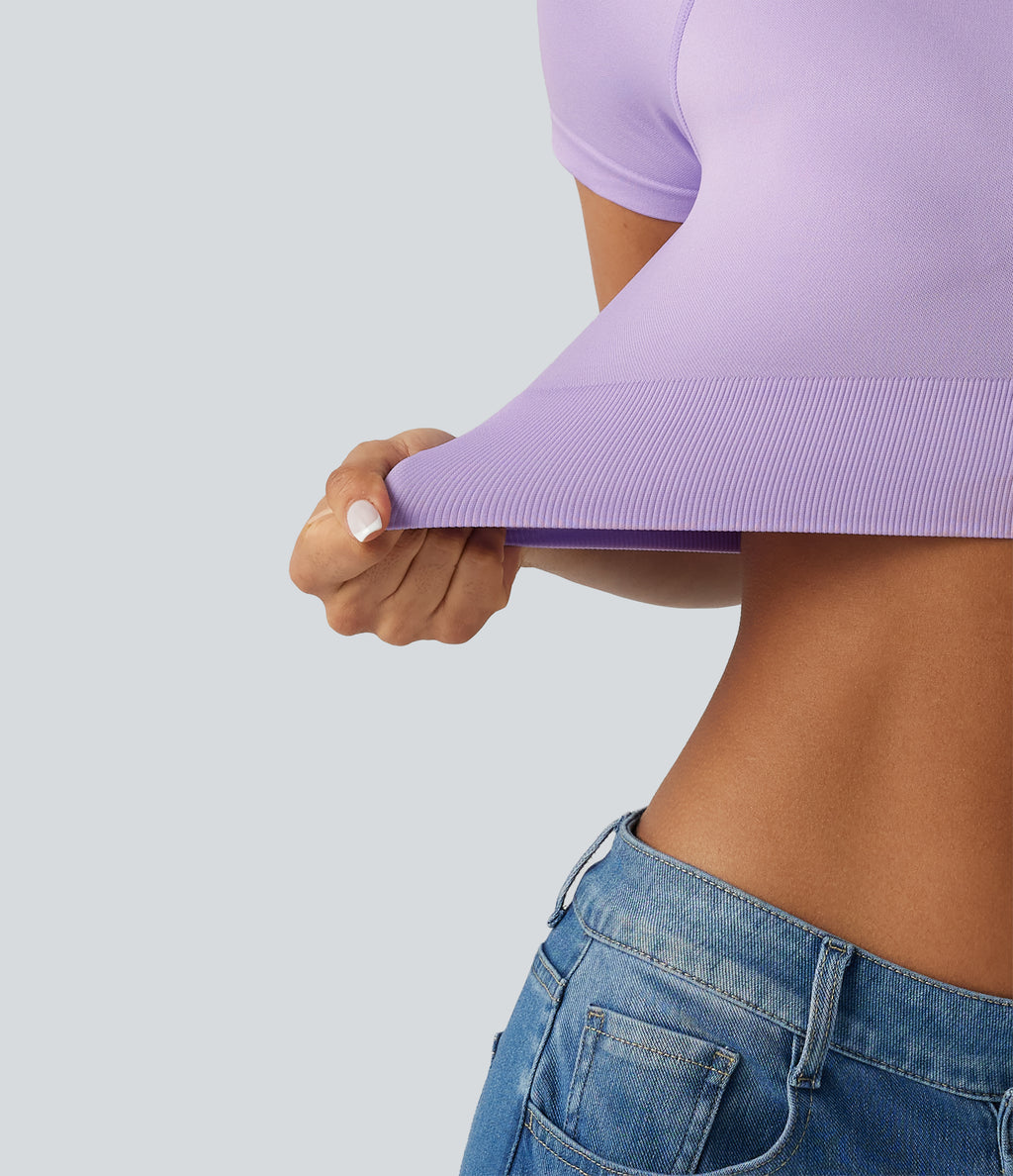 OneForm Seamless Flow Round Neck Short Sleeve Cropped Casual T-Shirt — Wanderlust - Lilac — view 5