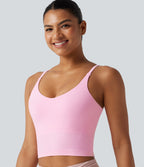 OneForm Seamless Flow Built-in Bra Cropped Yoga Tank Top — Pink Frosting — view 6