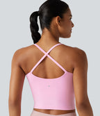 OneForm Seamless Flow Built-in Bra Cropped Yoga Tank Top — Pink Frosting — view 5