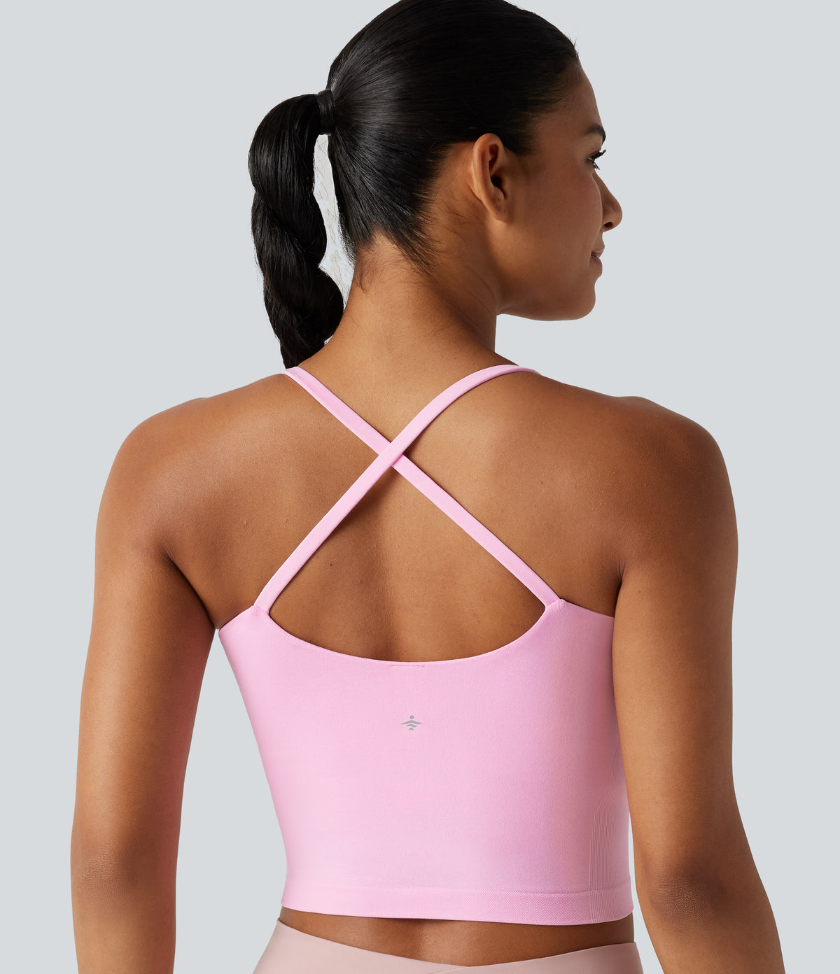 OneForm Seamless Flow Built-in Bra Cropped Yoga Tank Top — Pink Frosting — view 5