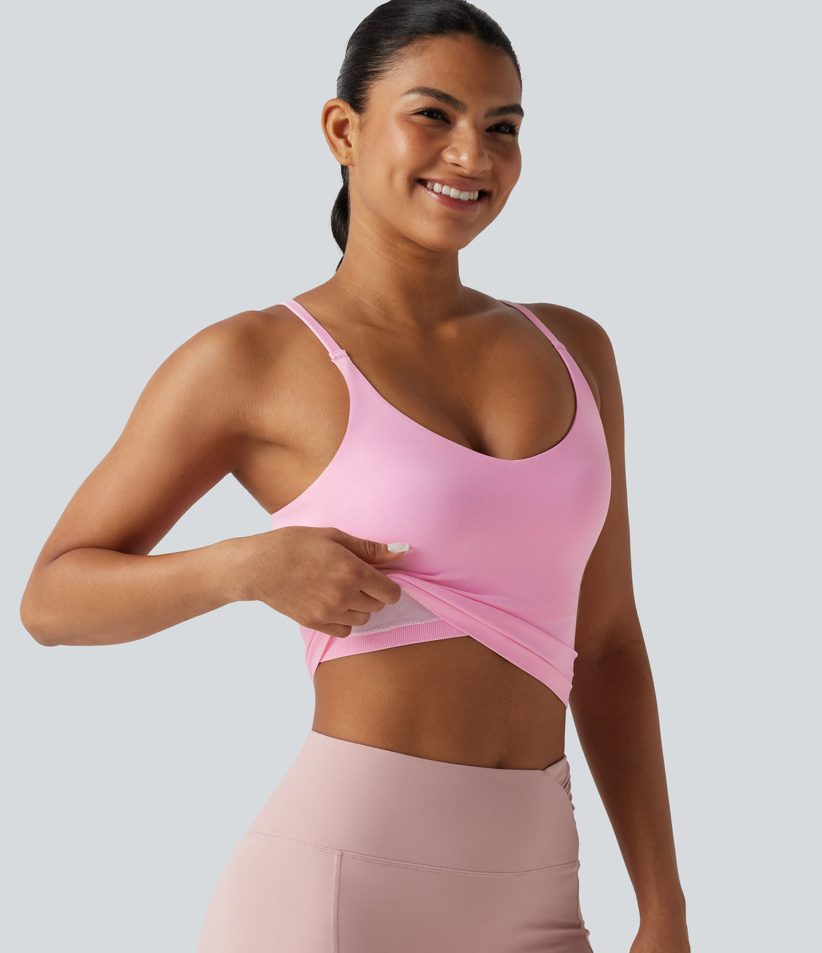 OneForm Seamless Flow Built-in Bra Cropped Yoga Tank Top — Pink Frosting — view 1