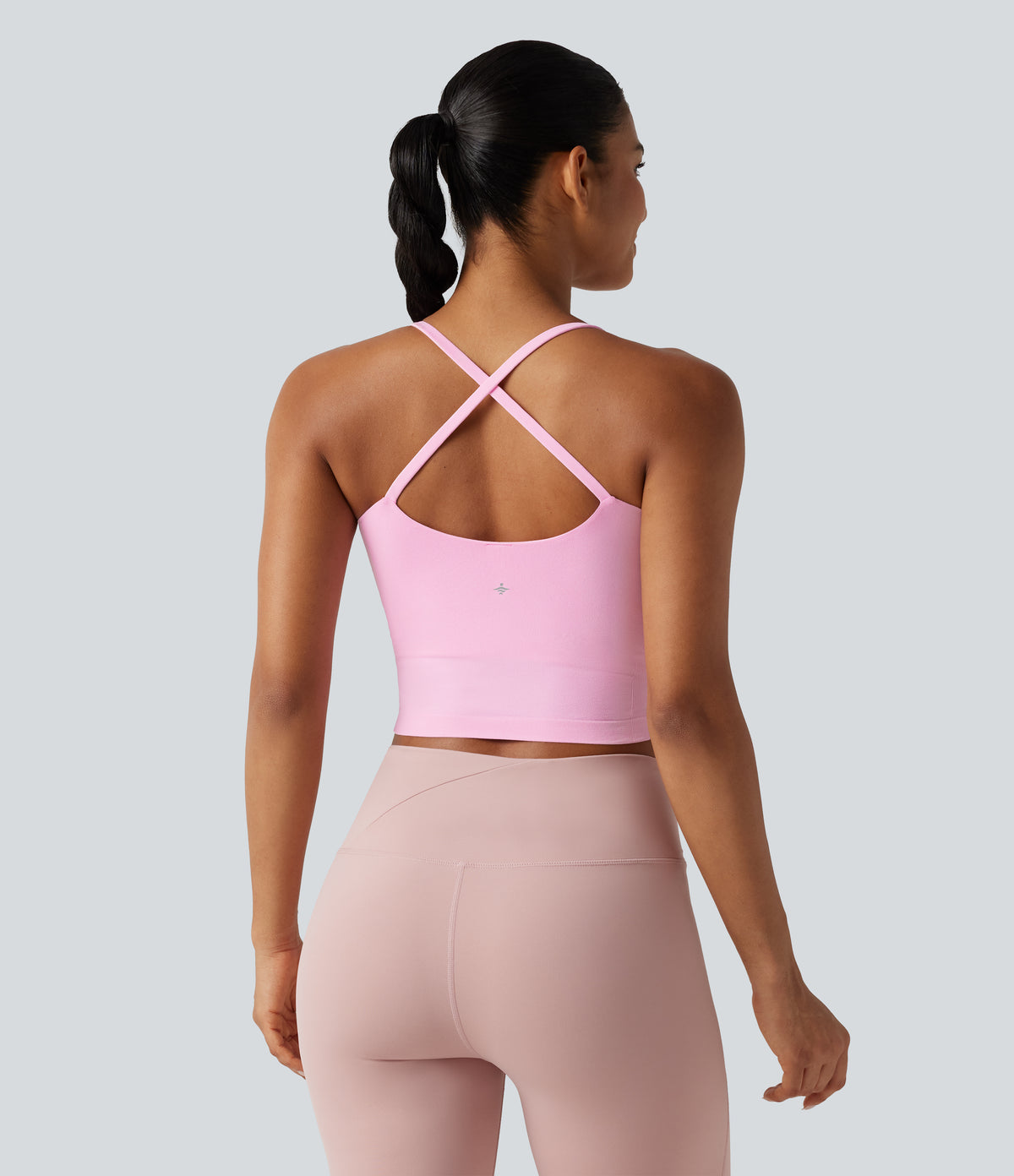OneForm Seamless Flow Built-in Bra Cropped Yoga Tank Top — Pink Frosting — view 2