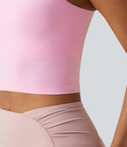 OneForm Seamless Flow Built-in Bra Cropped Yoga Tank Top — Pink Frosting — view 8