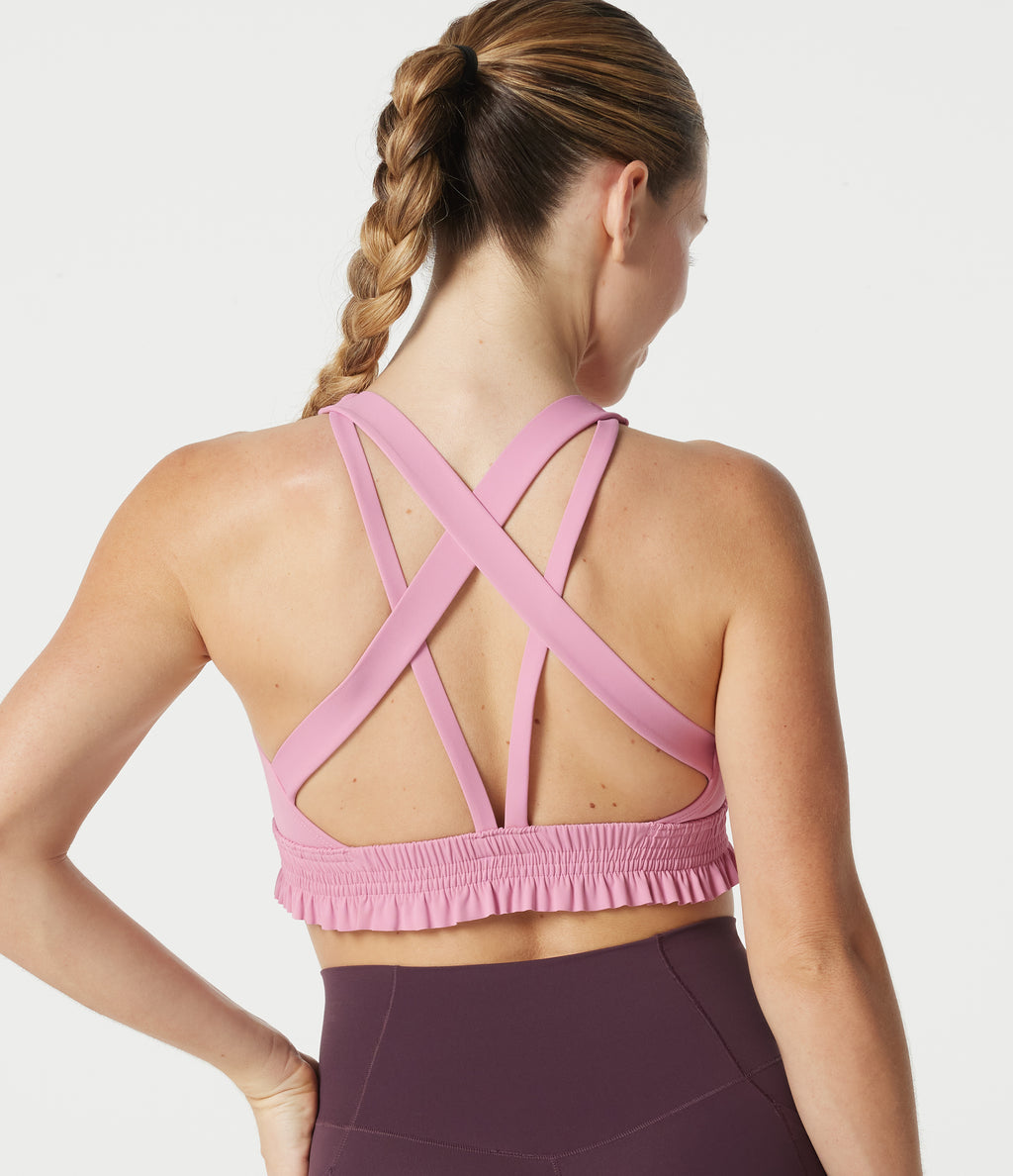 Low Support U Neck Built-in Bra Frill Hem Workout Sports Bra — Fairy Tale — view 1