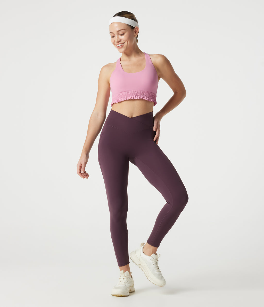 Low Support U Neck Built-in Bra Frill Hem Workout Sports Bra — Fairy Tale — view 7