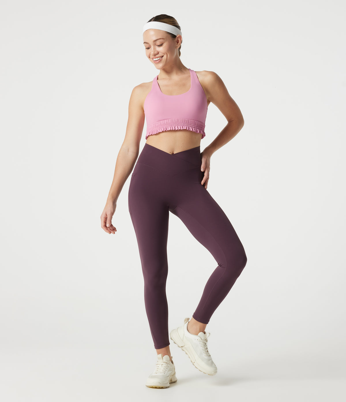 Low Support U Neck Built-in Bra Frill Hem Workout Sports Bra — Fairy Tale — view 7