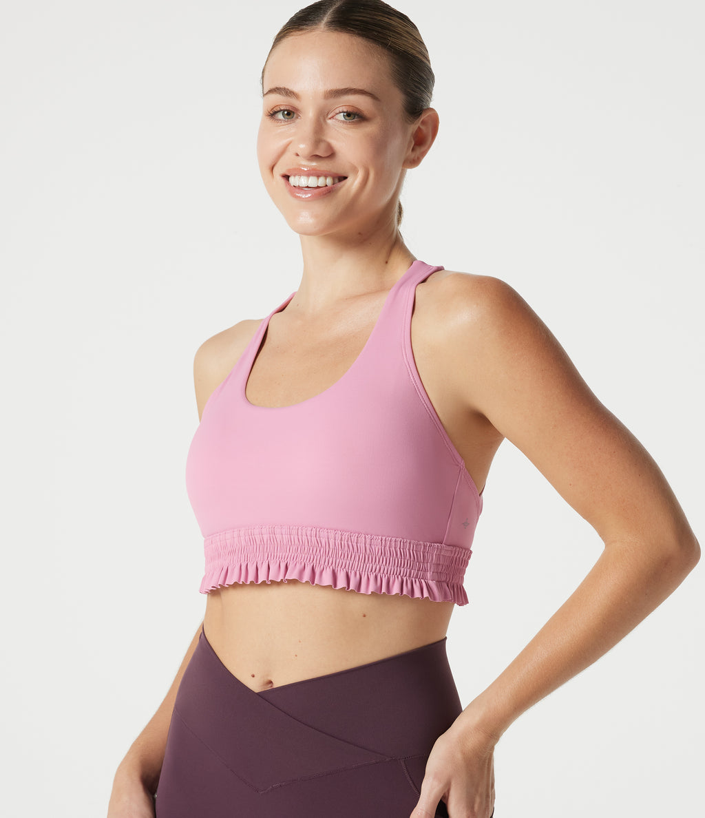 Low Support U Neck Built-in Bra Frill Hem Workout Sports Bra — Fairy Tale — view 6