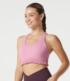 Low Support U Neck Built-in Bra Frill Hem Workout Sports Bra — Fairy Tale — view 3