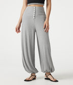 High Stretch Ribbed High Waisted Tummy Control Casual Joggers with Pockets — Fog Gray — view 3